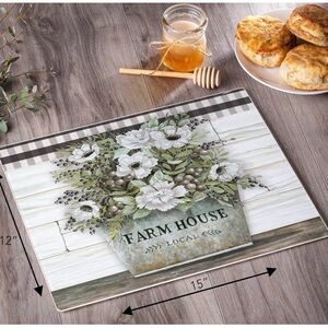 Farmhouse Floral Tempered Glass Counter Protector and Cutting Board Set of 2.